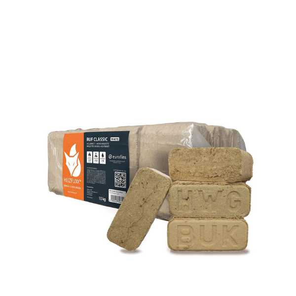 Heizfuxx RUF Original Red Hartholzbriketts – 960 kg Palette (96 × 10 kg) – Hochverdichtete RUF-Briketts für Kamin & Ofen